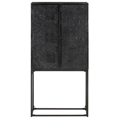 Credenza Nera 60x30x120 cm Legno Massello di Acacia e Mango