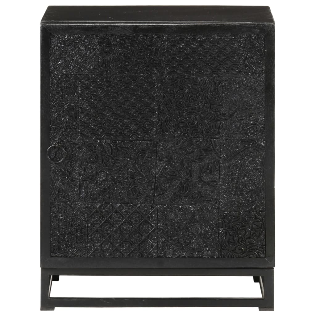 Comodino Nero 40x30x50 cm in Legno Massello di Acacia e Mango