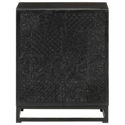 Comodino Nero 40x30x50 cm in Legno Massello di Acacia e Mango