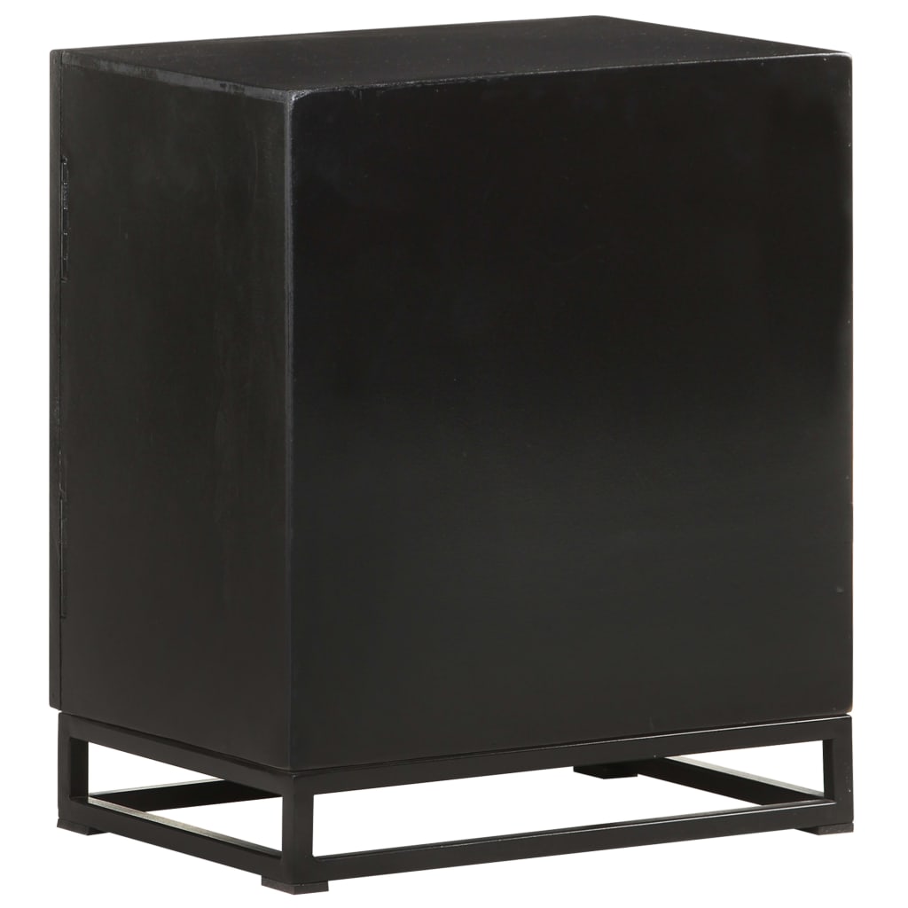 Comodino Nero 40x30x50 cm in Legno Massello di Acacia e Mango