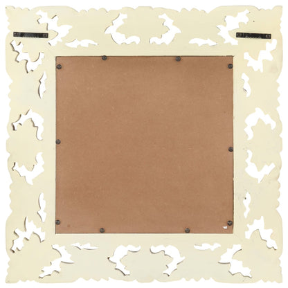 Specchio Intagliato a Mano Bianco 50x50 cm in Massello di Mango