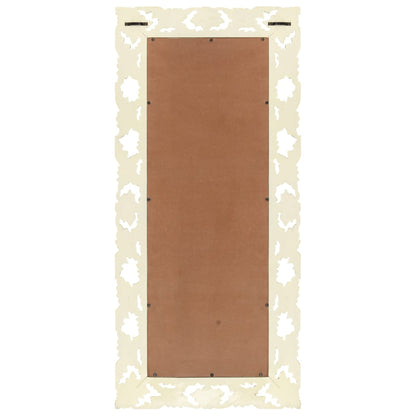 Specchio Intagliato a Mano Bianco 110x50cm in Massello di Mango