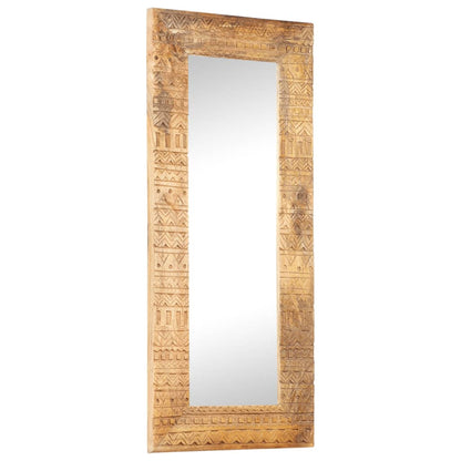 Specchio Intagliato a Mano Bianco 110x50x2,5 cm Legno di Mango