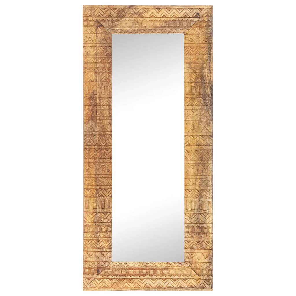 Specchio Intagliato a Mano Bianco 110x50x2,5 cm Legno di Mango