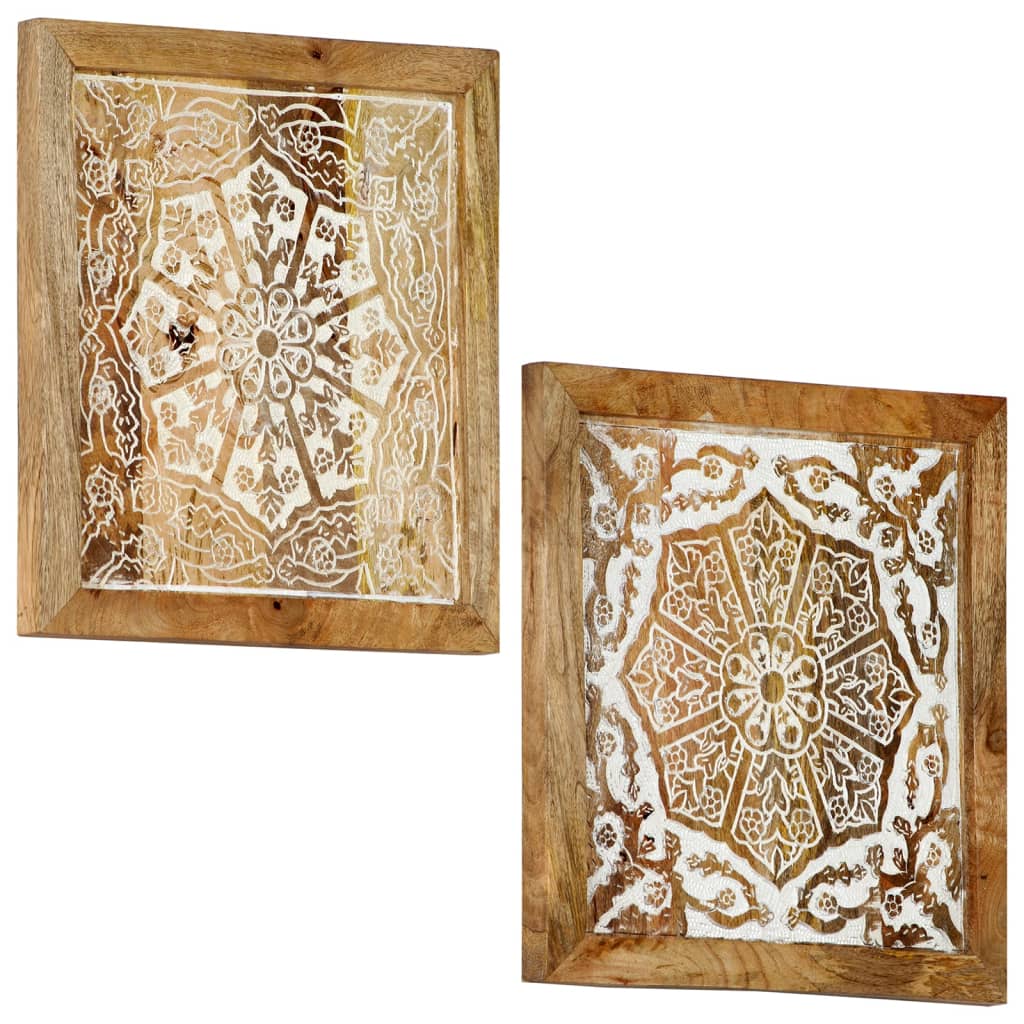 Quadri Intagliati a Mano 2 pz in Massello di Mango 60x60x2,5 cm