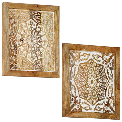 Quadri Intagliati a Mano 2 pz in Massello di Mango 60x60x2,5 cm