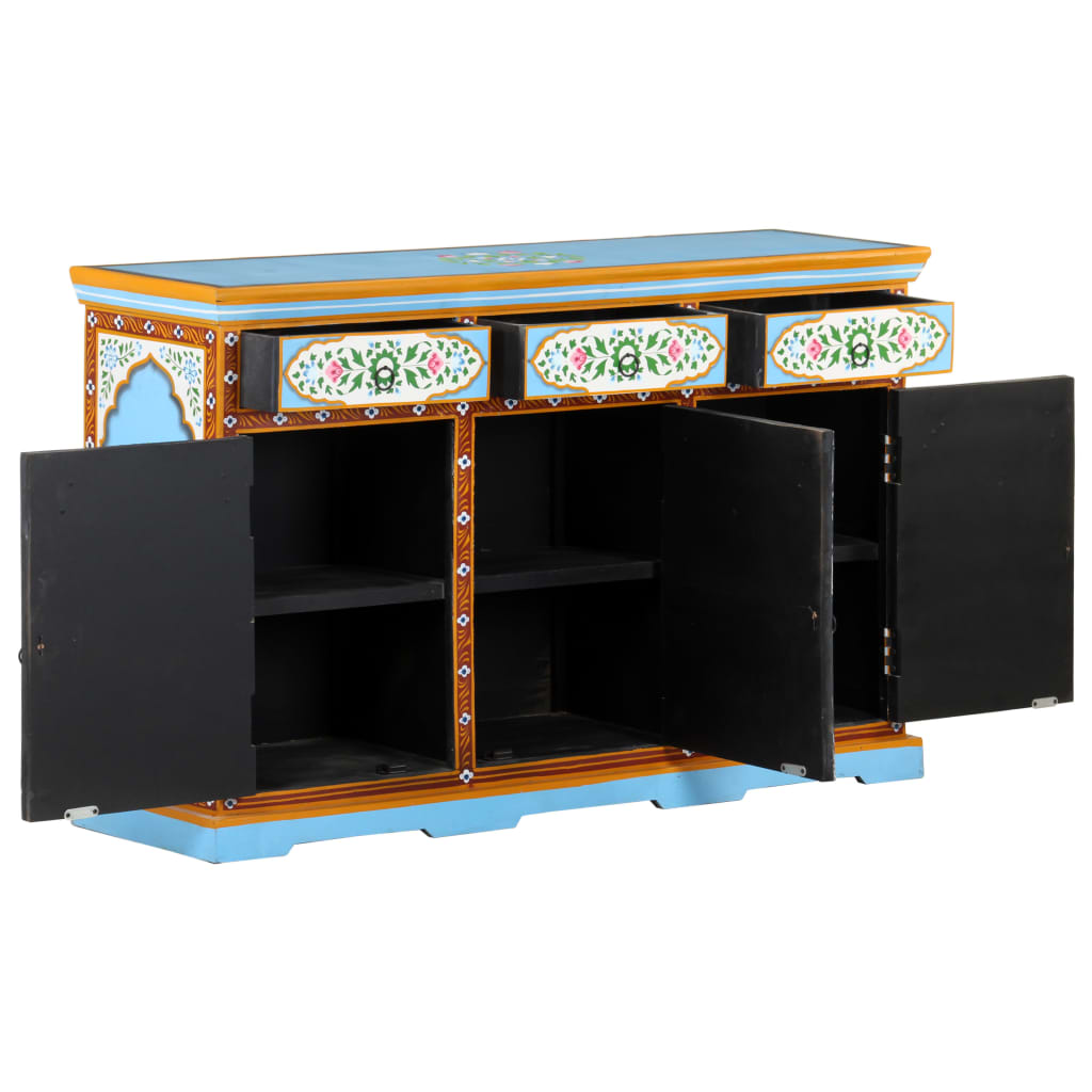 Credenza Dipinta a Mano 120x35x76 cm in Legno Massello di Mango