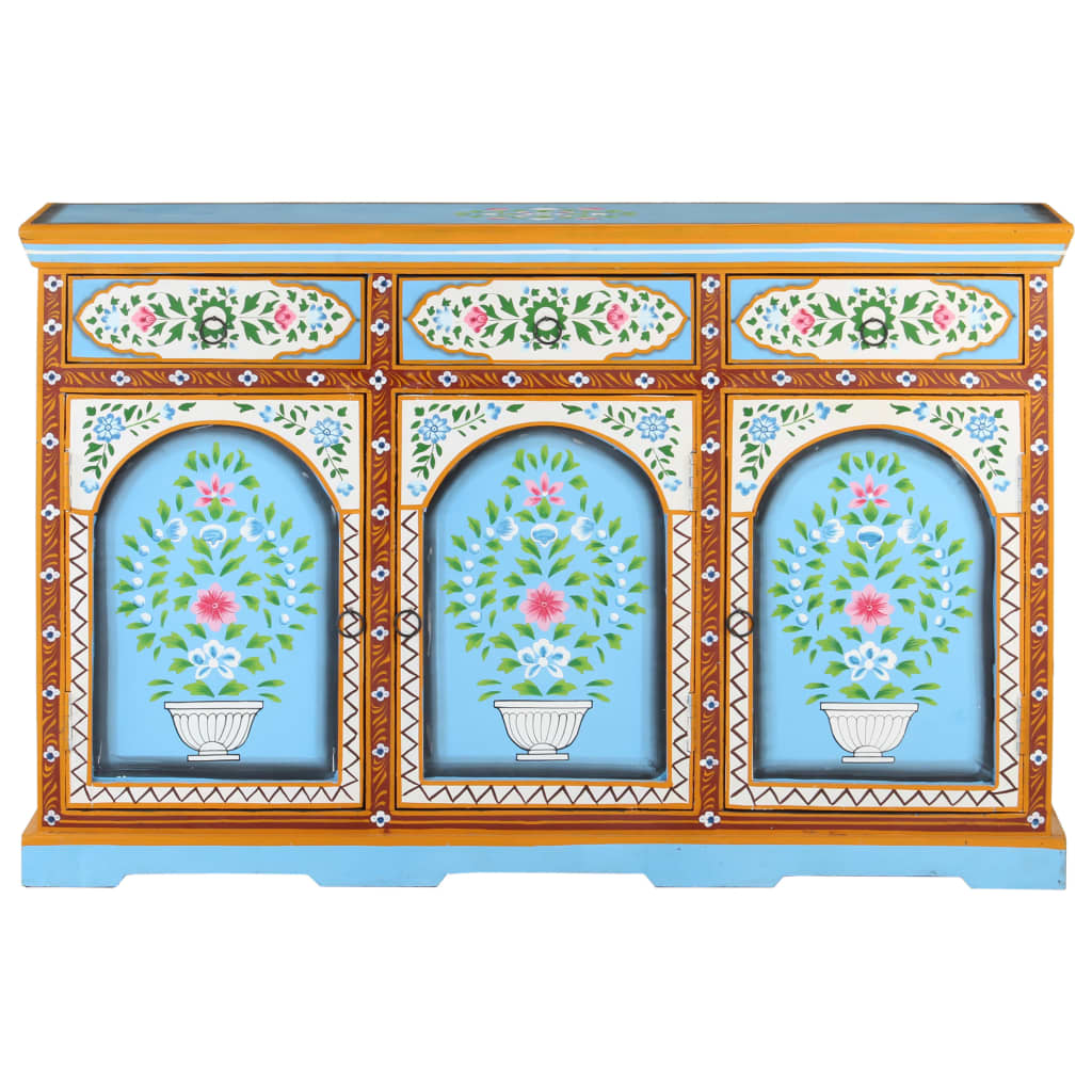 Credenza Dipinta a Mano 120x35x76 cm in Legno Massello di Mango