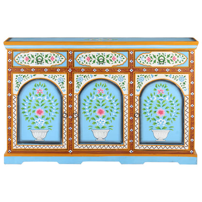 Credenza Dipinta a Mano 120x35x76 cm in Legno Massello di Mango
