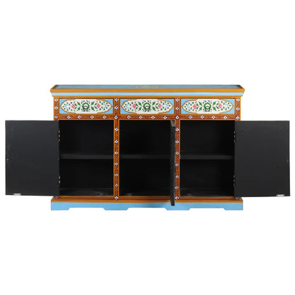 Credenza Dipinta a Mano 120x35x76 cm in Legno Massello di Mango
