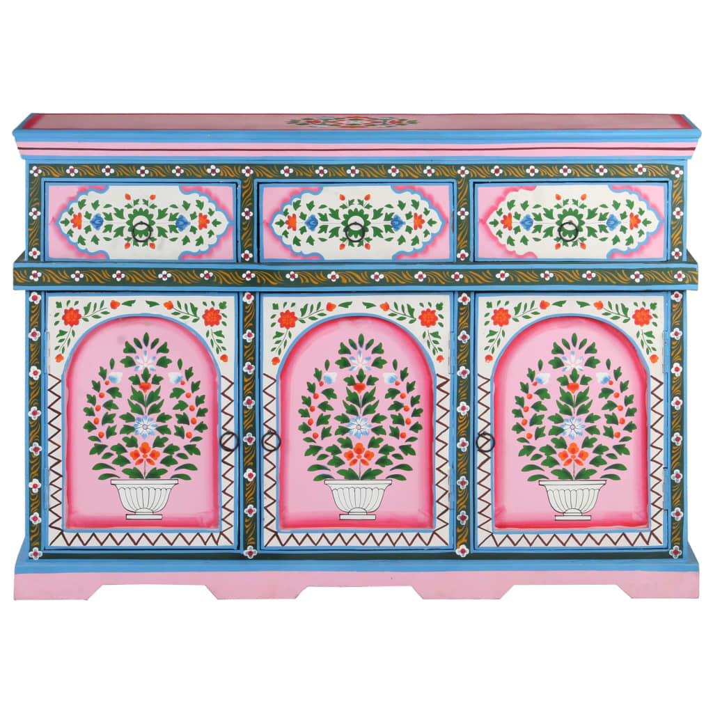 Credenza Dipinta a Mano Multicolore 110x30x76 cm Mango Massello