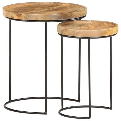 Set Tavolini da Salotto 2 pz Legno Massello di Mango e Acciaio