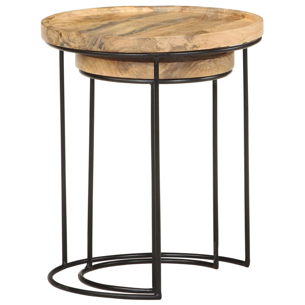 Set Tavolini da Salotto 2 pz Legno Massello di Mango e Acciaio