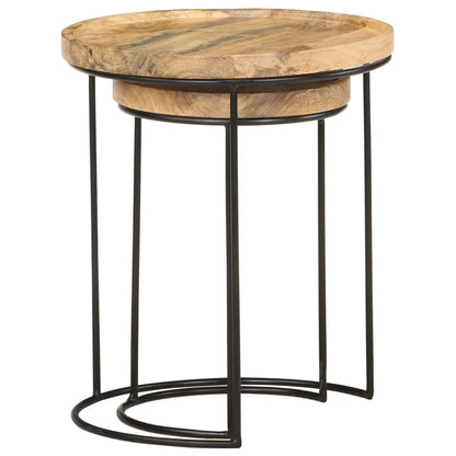 Set Tavolini da Salotto 2 pz Legno Massello di Mango e Acciaio
