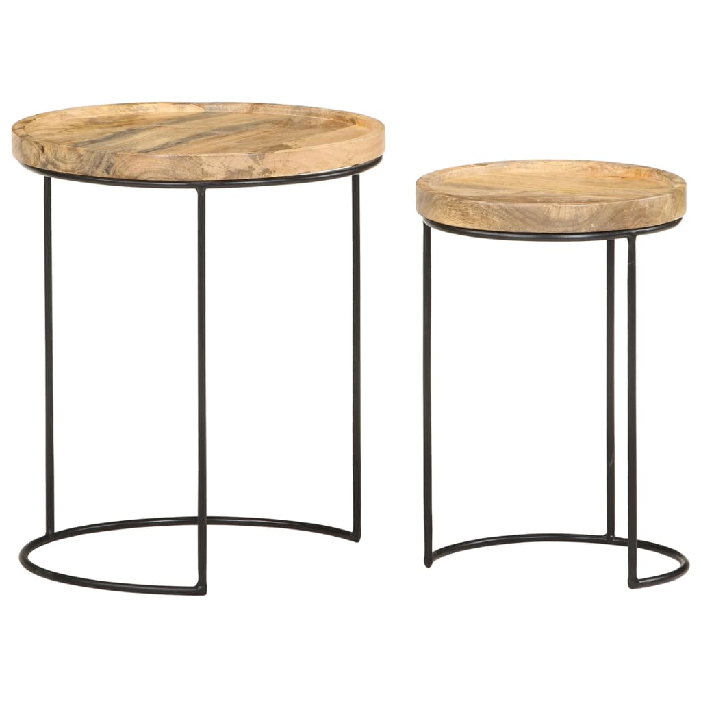 Set Tavolini da Salotto 2 pz Legno Massello di Mango e Acciaio