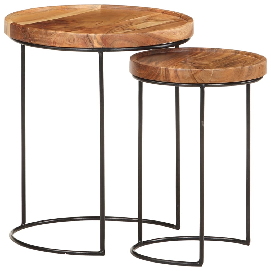 Set Tavolini da Salotto 2 pz Legno Massello di Acacia e Acciaio