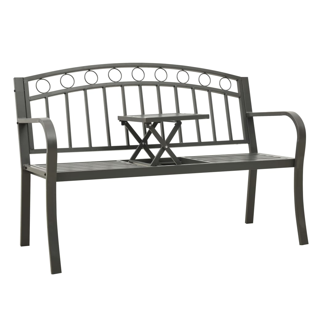 Panchina da Giardino con Tavolo 125 cm in Acciaio Grigia