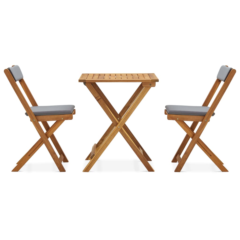 Set da Bistrot 3 pz Pieghevole con Cuscini Massello di Acacia
