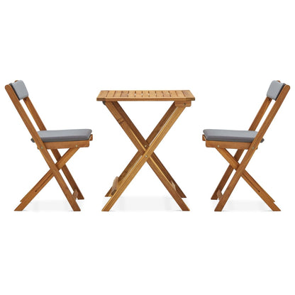 Set da Bistrot 3 pz Pieghevole con Cuscini Massello di Acacia