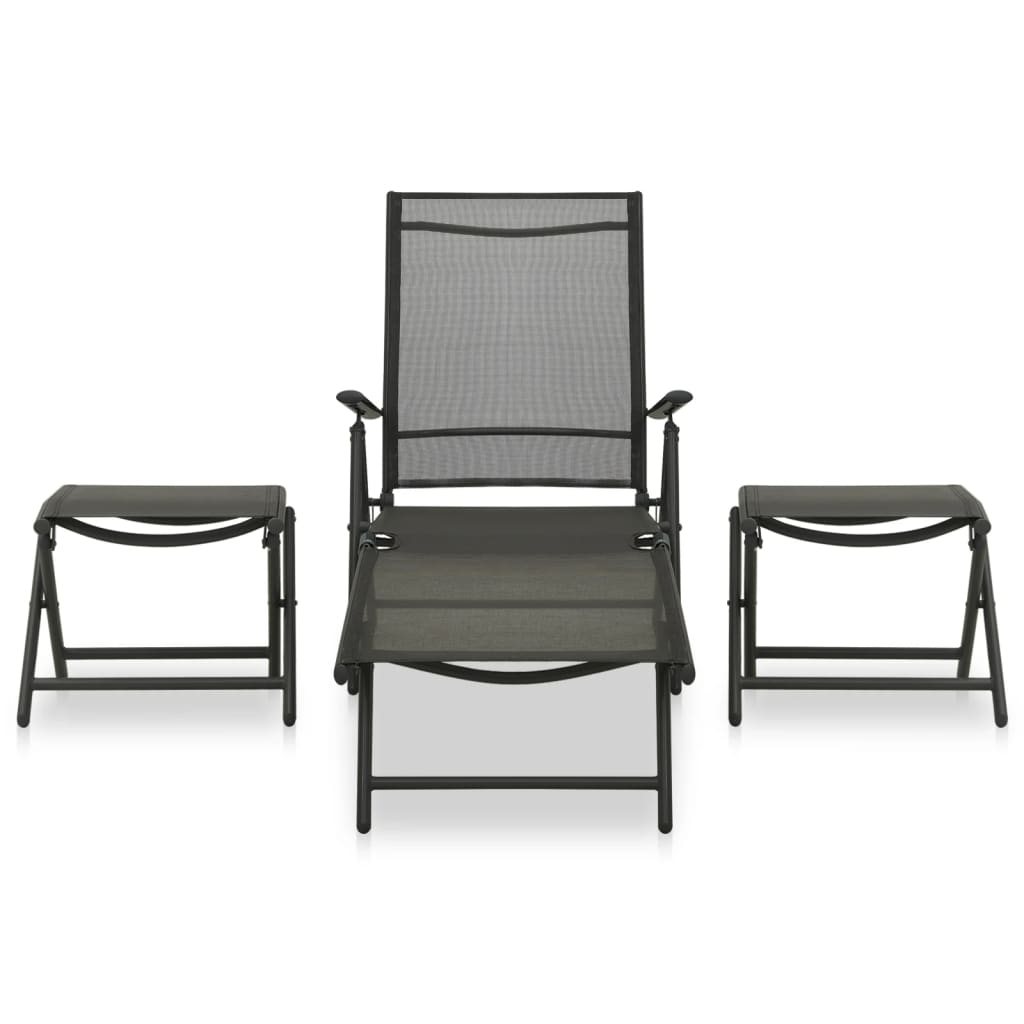 Set Divani da Giardino 3 pz in Textilene e Alluminio Nero