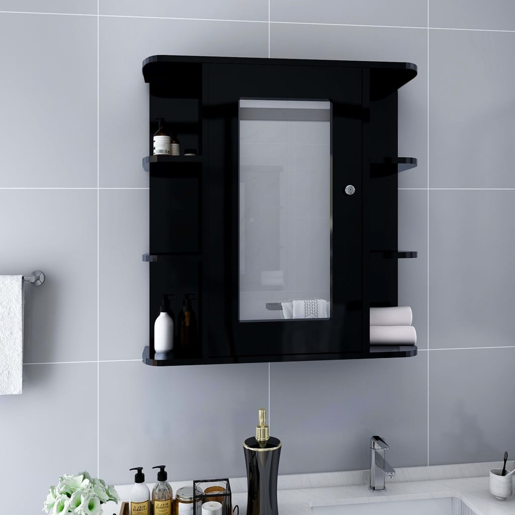 Armadietto a Specchio Nero 66x17x63 cm in MDF