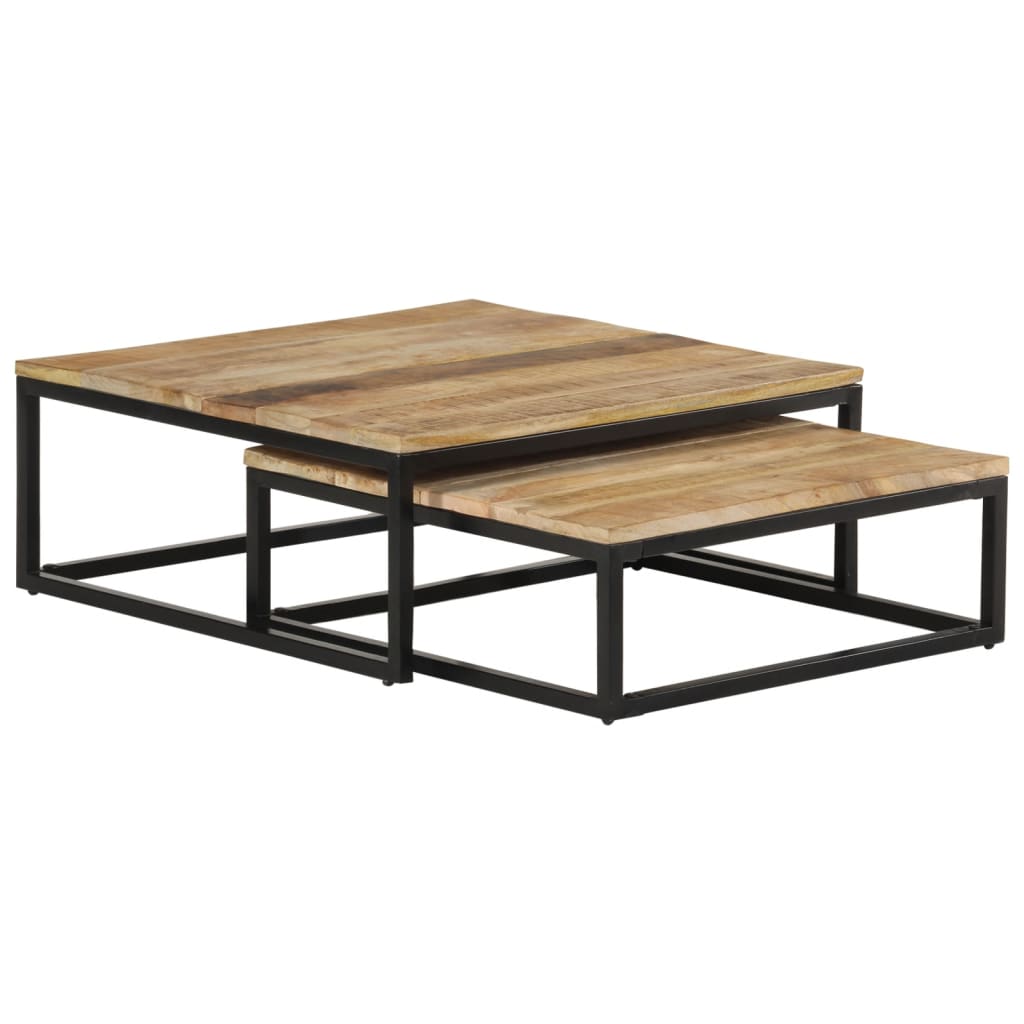 Tavolini da Salotto Impilabili 2 pz in Legno Massello di Mango
