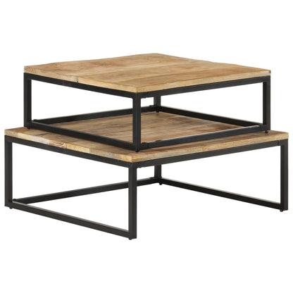 Tavolini da Salotto Impilabili 2 pz in Legno Massello di Mango