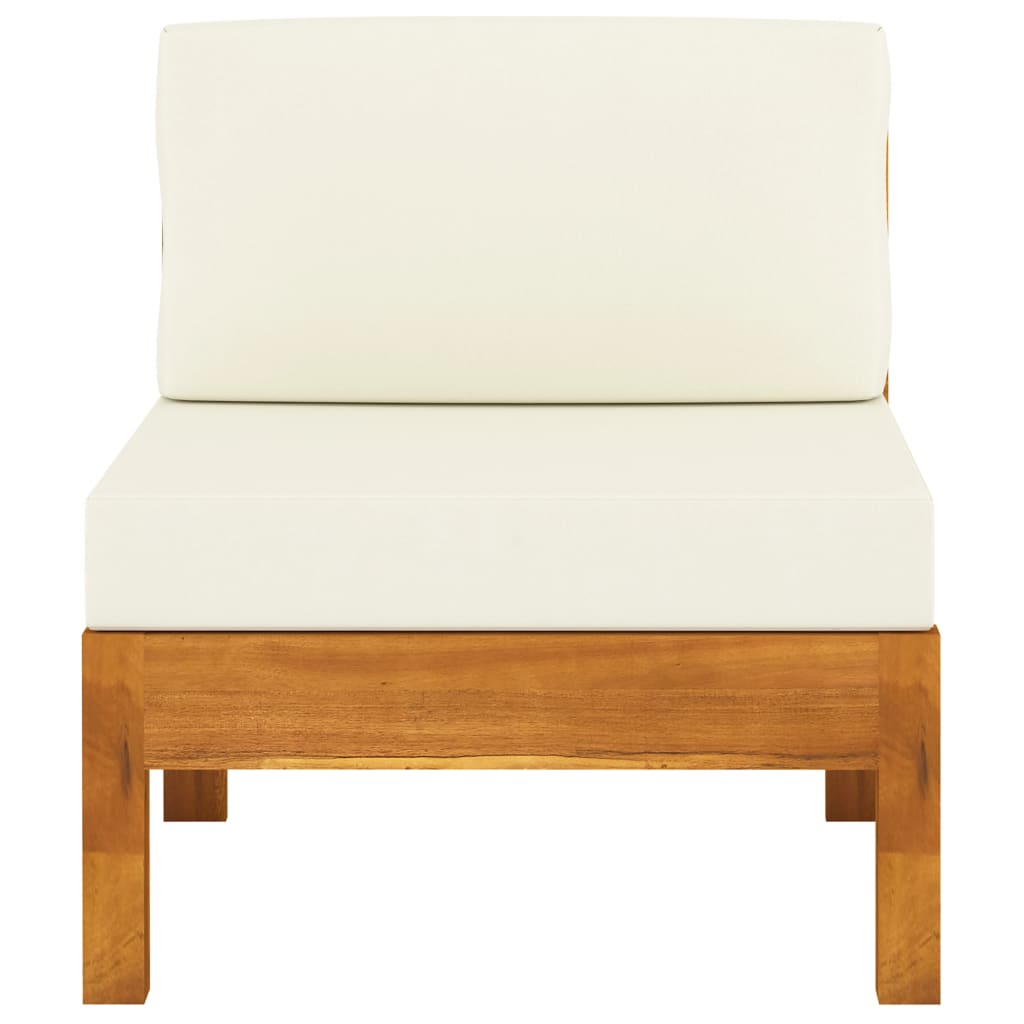 Divano Centrale con Cuscini Bianco Crema in Massello di Acacia