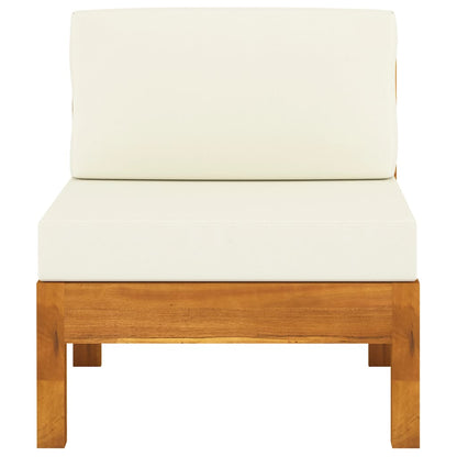 Divano Centrale con Cuscini Bianco Crema in Massello di Acacia