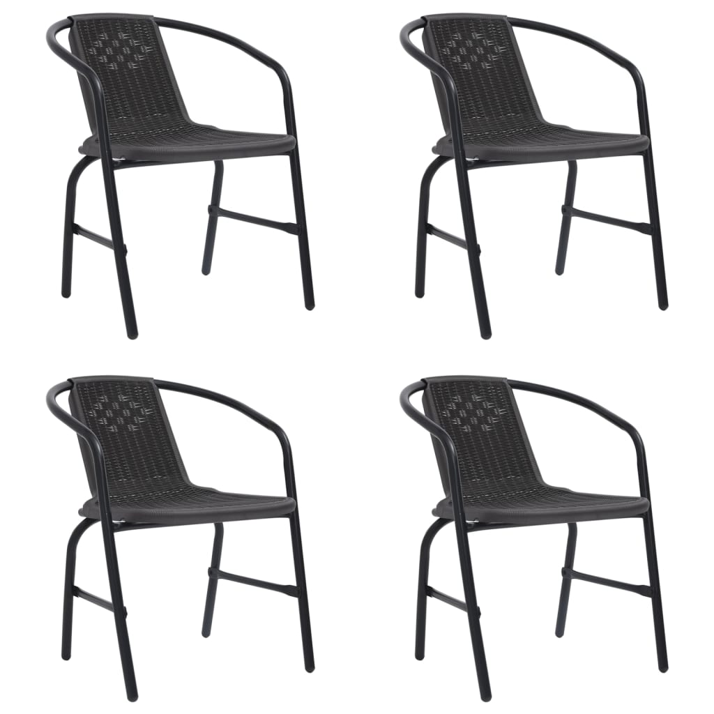 Sedie da Giardino 4 pz Nere Plastica Stile Rattan Acciaio 110kg