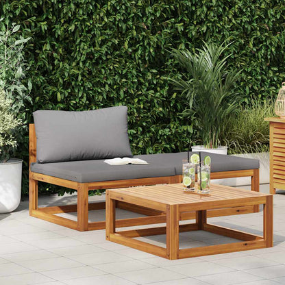 Set Divani da Giardino 3 pz con Cuscini in Massello di Acacia