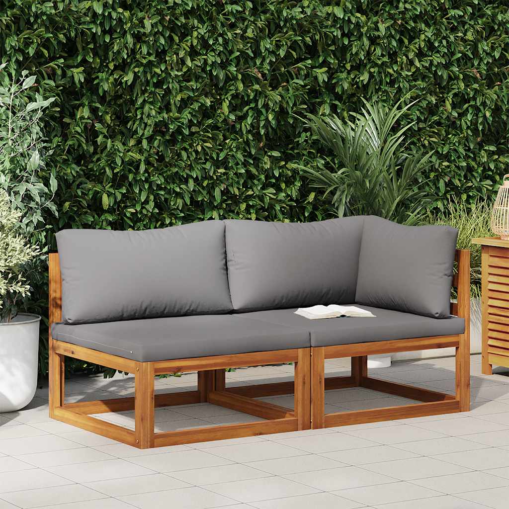 Set Divani da Giardino 2 pz con Cuscini Grigio Scuro in Acacia