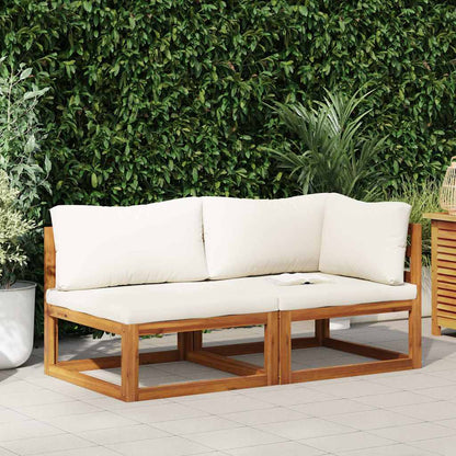 Set Divani da Giardino 2 pz con Cuscini Bianco Crema in Acacia