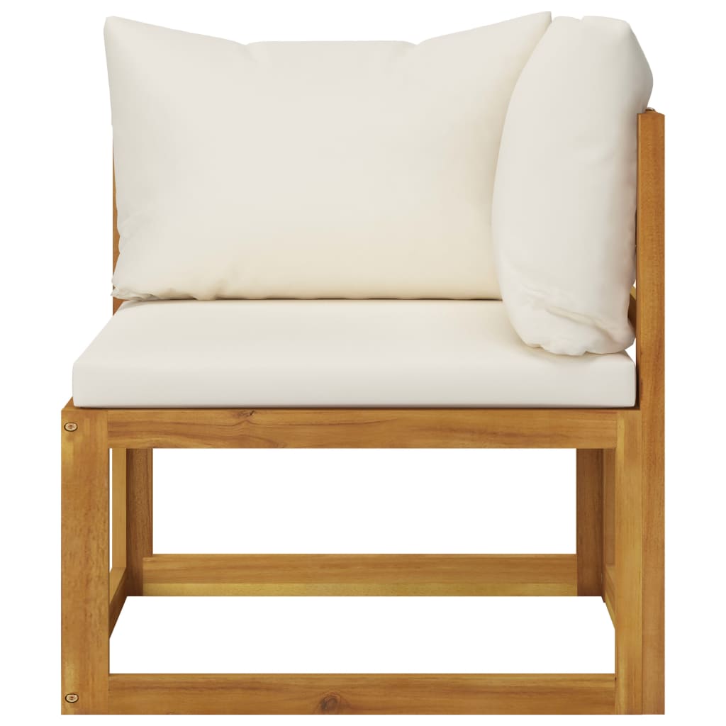 Divano Angolare Modulare Cuscini Bianco Crema Massello d'Acacia