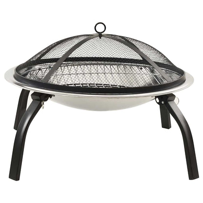 Braciere e Barbecue 2in1 e Attizzatoio 56x56x49cm Acciaio Inox