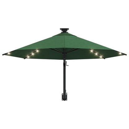 Ombrellone da Giardino a Parete con LED 300 cm Verde