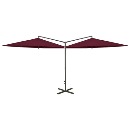 Ombrellone Doppio con Palo in Acciaio Rosso Bordeaux 600 cm