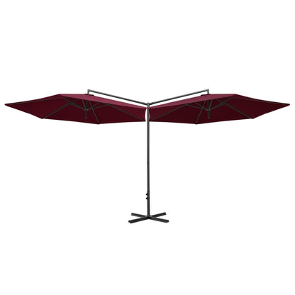Ombrellone Doppio con Palo in Acciaio Rosso Bordeaux 600 cm