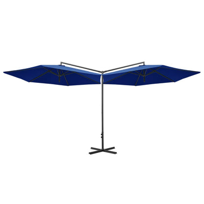 Ombrellone Doppio con Palo in Acciaio Azzurro 600 cm