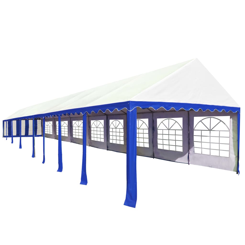 Gazebo da Giardino in PVC 6x16 m Blu e Bianco