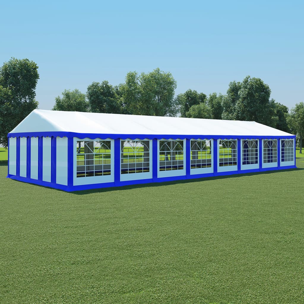 Gazebo da Giardino in PVC 6x16 m Blu e Bianco