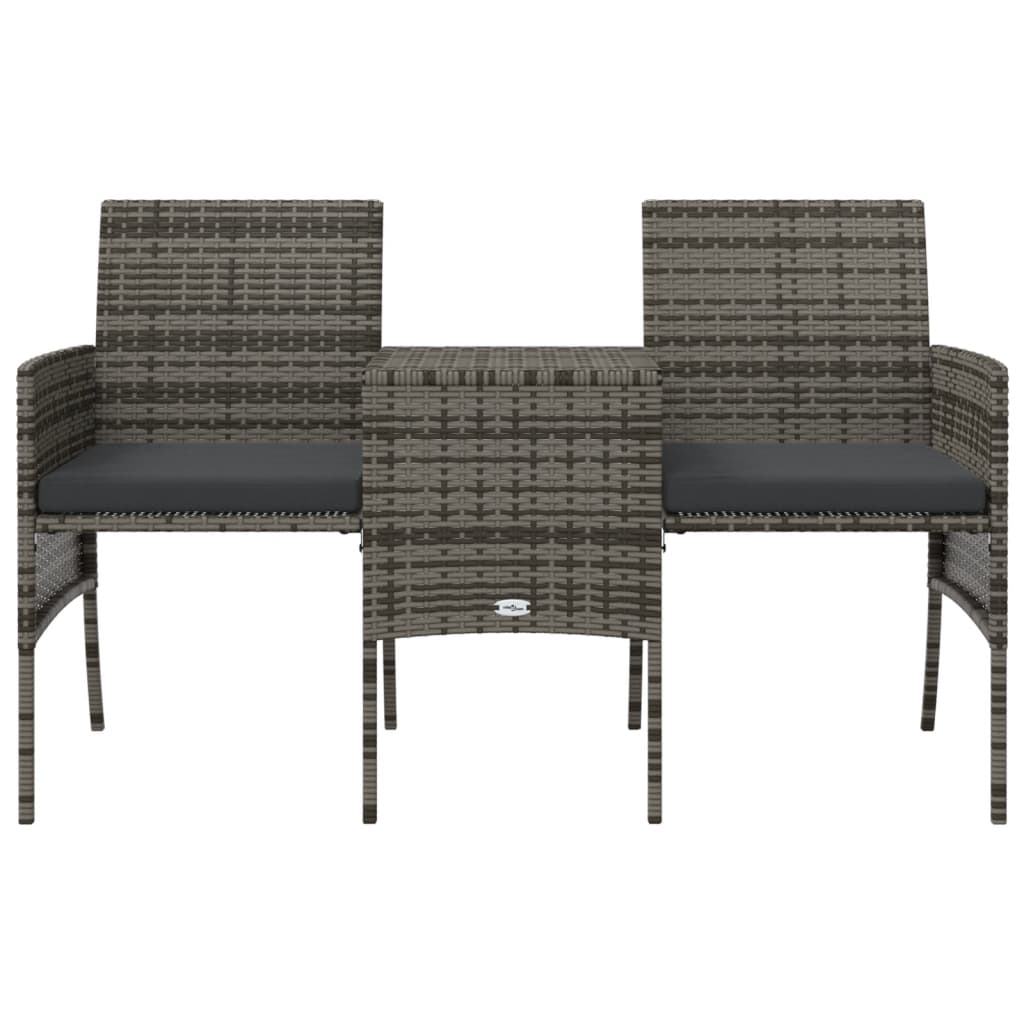 Divano da Giardino a 2 Posti Tavolino e Pouf Polyrattan Grigio