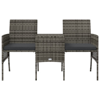 Divano da Giardino a 2 Posti Tavolino e Pouf Polyrattan Grigio