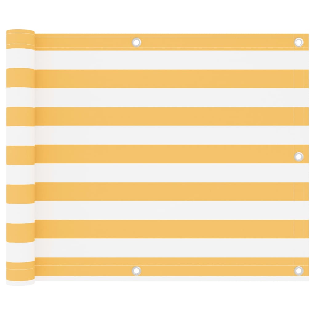 Paravento da Balcone Bianco e Giallo 75x600 cm Tessuto Oxford