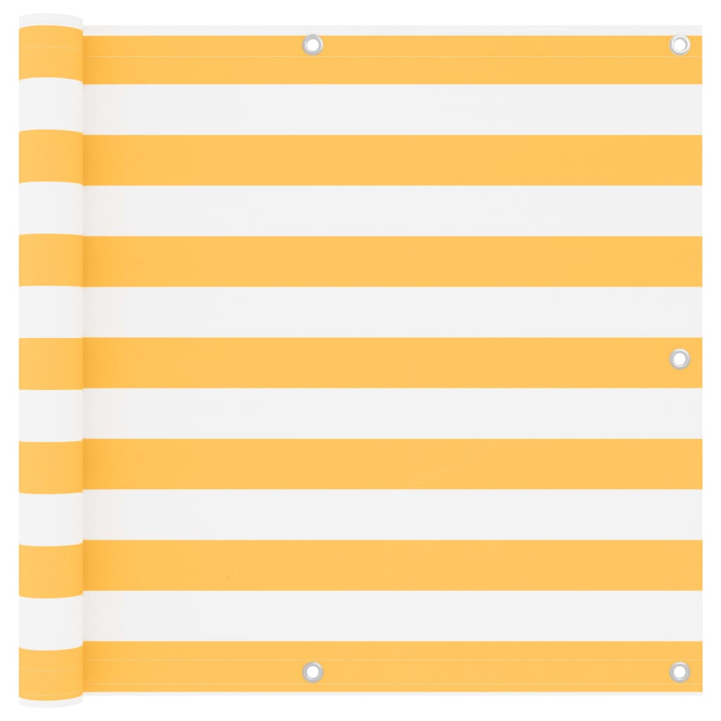 Paravento da Balcone Bianco e Giallo 90x300 cm Tessuto Oxford