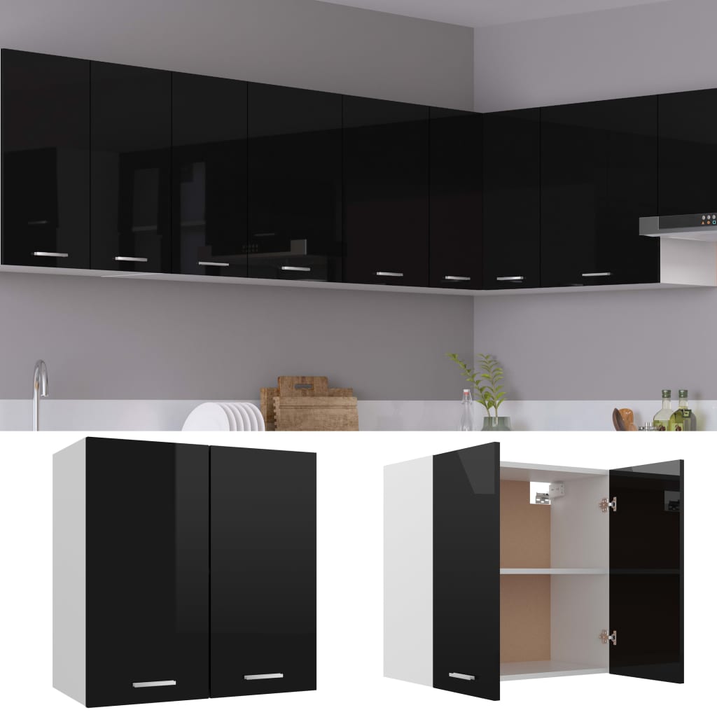 Mobile Pensile Nero Lucido 60x31x60 cm Legno Multistrato