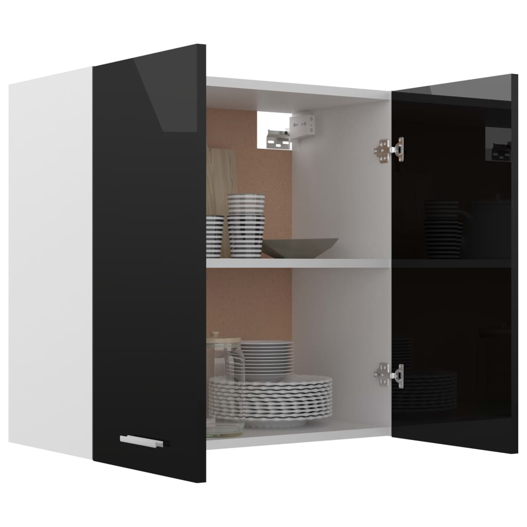 Mobile Pensile Nero Lucido 60x31x60 cm Legno Multistrato