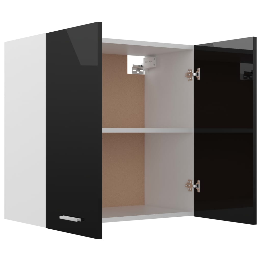 Mobile Pensile Nero Lucido 60x31x60 cm Legno Multistrato