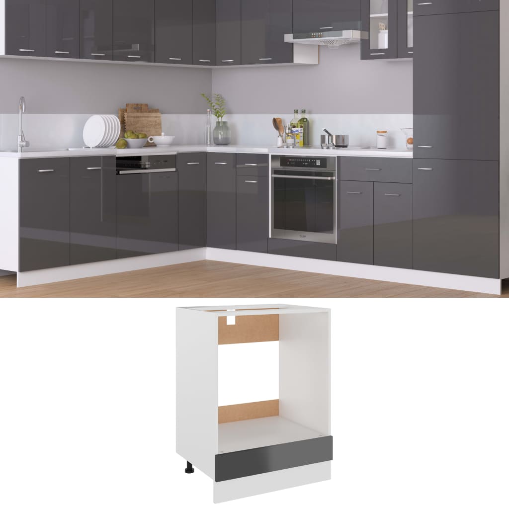 Mobile per Forno Grigio Lucido 60x46x81,5 cm Legno Multistrato