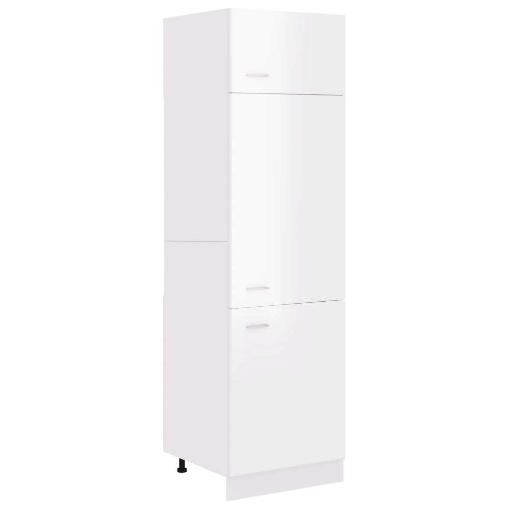 Mobile per Frigo Bianco Lucido 60x57x207 cm Legno Multistrato